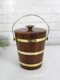 Vintage Wood & Brass Ice Bucket By West Bend  Mid Century Modern 11 Tall