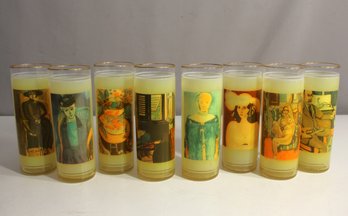 Vintage Set Of 10 Art-Themed Glasses - 7' Tall