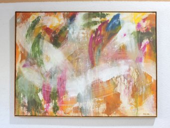 Large Abstract Expressionist Painting On Canvas  Framed Colorful Modern Art 55' X 41'