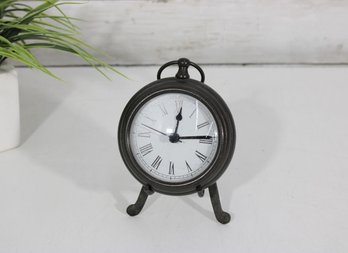 Vintage Style Metal Table Clock W/ Stand  Roman Numerals  5.5' H