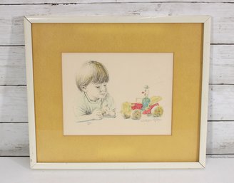 William Holder Signed & Numbered Framed Print  Child With Toy Tractor  13' X 14.5'