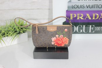 Calvin Klein Monogram Floral Embroidered Crossbody Bag  Brown CK Logo Shoulder Purse