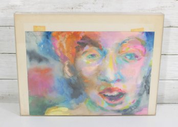 Kenneth Polinskie Head In Dream 1976 Acrylic On Paper  Signed  Framed 12' X 16'