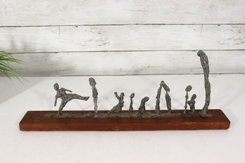 Modernist Abstract Figural Sculpture On Wood Base  Cast Metal Figures