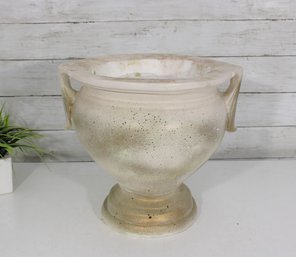 Vintage Decorative Urn Planter Vase  Textured Gold Tone Finish W/ Handles  11.5' H X 13' W