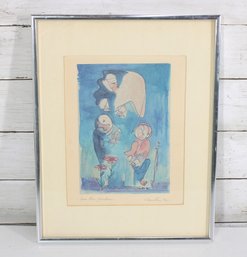 In The Garden Pencil Signed & Dated Figural Print  Framed 14' X 11'