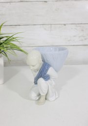Lladr Potpourri Gift Porcelain Figurine  Blue  Boy W/ Basket  5' H