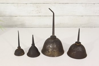 Antique Metal Oil Cans Lot (4)  Industrial Workshop Tools  8' & 4.5' High