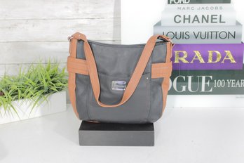 Stone Mountain Gray & Tan Leather Shoulder Bag  Pebbled Leather Tote Purse W/ Multi Pockets