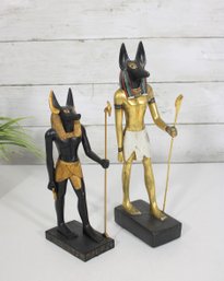 Ancient Egyptian Anubis Figurine Set  Black & Gold Statues  8.5' & 11'