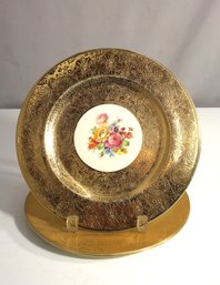 Vintage 10' Bavaria China Plate With 22-Karat Gold Embossed Floral Design