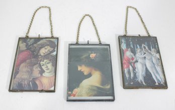 Set Of 3 Vintage Mini Framed Art Prints  Renaissance Style  Hanging Frames  7' X 5'