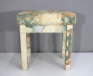 Vintage 80s-Style Upholstered Stool  Southwest Geometric Fabric  19H