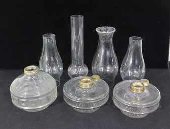 Vintage Oil Lamp Parts Lot  Glass Fonts & Chimneys  Clear Glass