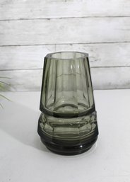8 Smoked Gray Art Glass Vase  Faceted Geometric Mid-Century Modern Style