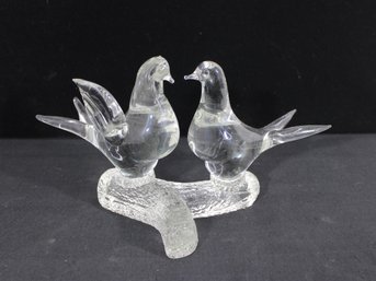 Murano Style Art Glass Birds On Branch Figurine  Clear Hand Blown Sculpture  7'