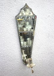 Antique Venetian Etched Glass Mirrored Candle Sconce  Detachable Holder