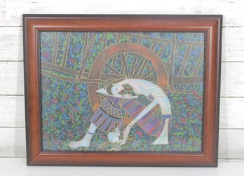 Ting Shao Kuang Yunnan Woman Tending Bird Print On Canvas  Framed  15' X 19'