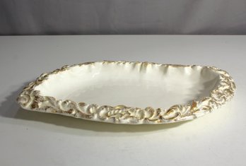 Vintage 16.5' X 10' Floraline Ceramic Serving Dish With Ornate Gold Trim