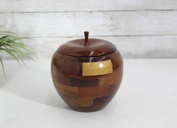 6 Handcrafted Wood Apple Jar With Lid  Signed Nicaragua Inlaid Hardwood Design