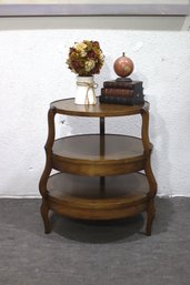 Vintage French Style Three-Tier Round Side Table  Two Hidden Drawers