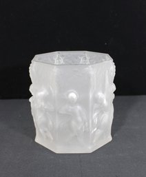 Antique Frosted Molded Glass Cherubs Vase / Jardinire  Figural Angels Centerpiece 8' X 7'