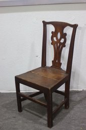 Antique Wooden Side Chair  Hand-Carved Backrest  Rustic Charm
