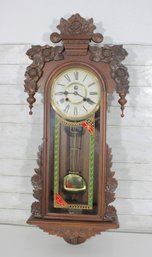 Vintage Best Minster Wall Regulator Clock  Ornate Wood Case W/ Pendulum & Key  41' X 16'  Untested
