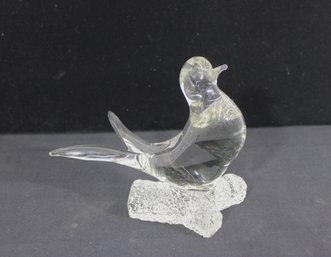 Vintage Murano Style Clear Glass Bird On Branch Figurine  Hand Blown Sculpture  7.5'