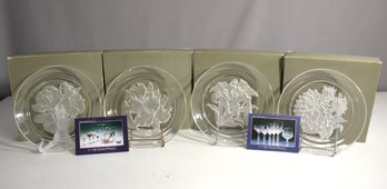 Set Of 4 Vintage Clear Floral Glass Plates By Daum With Box (2 With Minor Chips)