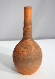 Antique Chinese Yixing Clay Bottle Vase  Dragon Relief Design  11 Tall