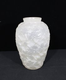 Phoenix Vintage Frosted Glass Vase  Dogwood Floral Relief Art Glass 11'