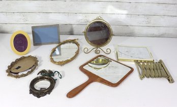 Vintage Vanity & Wall Mirror Lot  Ornate Brass, Gold, & Handheld Mirrors (9 Pieces)