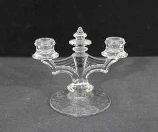 Vintage Tiffin Glass Co. Clear Pressed Glass 2-Light Candle Holder  6' Tall