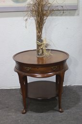 Vintage Round Two-Tier Side Table  Drawer & Cabriole Legs