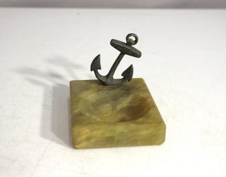 Vintage Brass Anchor On Onyx Stone Desk Trinket Holder  Nautical Maritime Theme  3 Tall