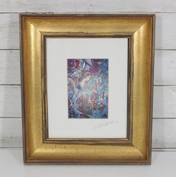 Signed Abstract Figural Art Print  Colorful Modern Composition  Framed  14' X 12'