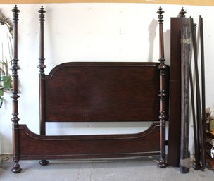 King Size Mahogany Four-Poster Bed Frame  Traditional Carved Wood