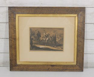 Antique Rugendas Master Print Oriental Mounted Soldier Conversation Scene Framed 14' X 15.5'