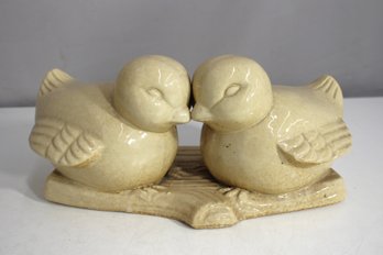 Vintage Ceramic Love Birds Sculpture  6 H X 13 W  Kissing Doves Figurine