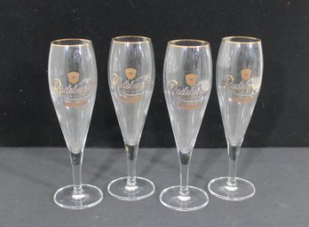 Set Of 4 Radeberger 0.31L German Stemmed Beer Glasses  Gold Rim  10' Tall