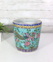 Vintage Asian Porcelain Cache Pot / Planter  Dragon & Phoenix Motif  8.5' Tall