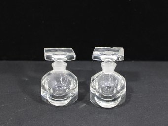 Vintage Art Glass Perfume Bottles W/ Stoppers  Clear Glass Vanity Set (Chipped Tops) 4.5'