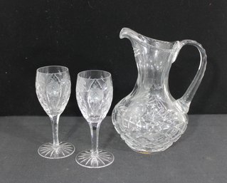 Vintage Cut Crystal Pitcher & 2 Stemmed Glasses Set  Elegant Serving Set  Pitcher 10.5', Glasses 7'
