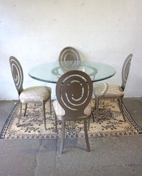 Modern Glass & Metal Dining Set  Oval Table With 4 Sculptural Chairs