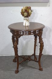 Antique Carved Wood & Inlaid Marquetry Side Table  Ornate & Elegant