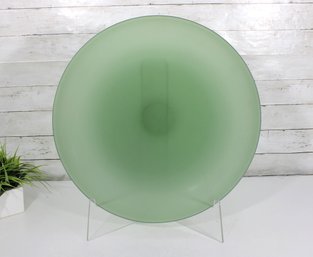 Large Frosted Green Glass Charger Plate  Modern Decorative Display Platter 20'