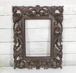 Antique Hand Carved Wood Picture Frame Ornate Floral Scrollwork 15.5' X 12'