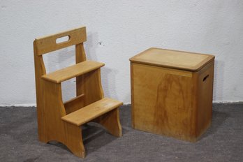 Vintage Wooden Step Stool & Storage Box Set  Functional & Rustic Charm