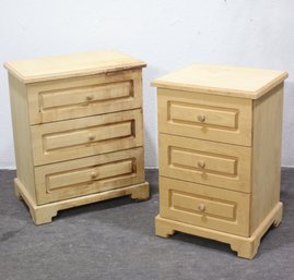 Pair Of Rustic Solid Wood 3-Drawer Nightstands  Sturdy & Functional